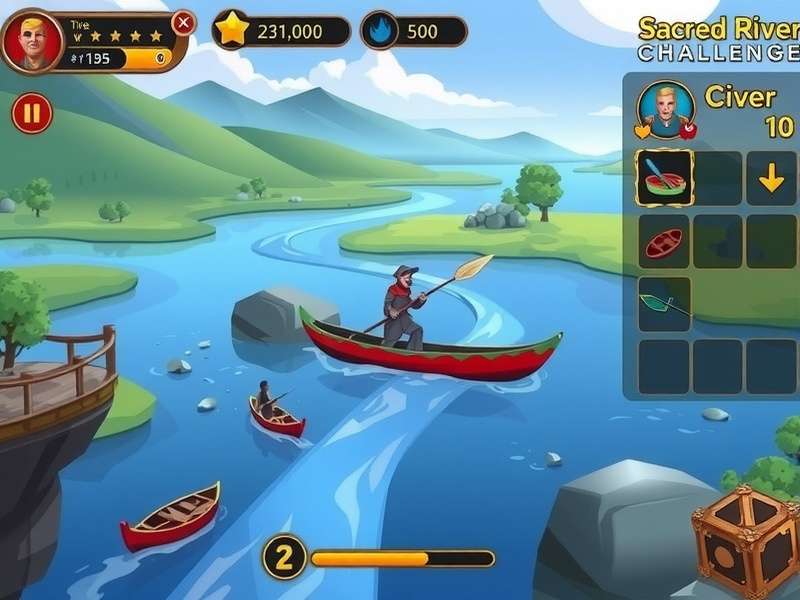 Sacred River Challenge gameplay screenshot showing river navigation